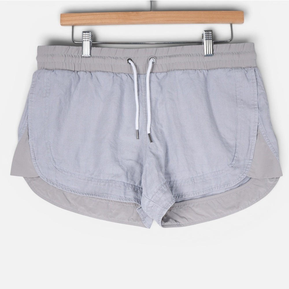Athleta Shorts 100% Linen Women 8 Cabo Light Blue Layered Dolphin Hem Drawstring